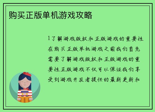 购买正版单机游戏攻略